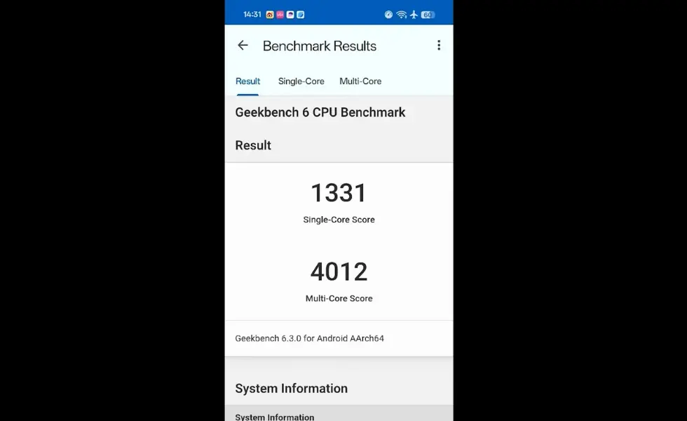 oppo reno13 geekbench score