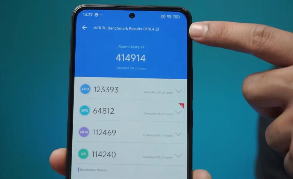 redmi note 14 4g phone antutu benchmark score